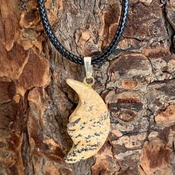 Picture Jasper Crescent MOON Face Pendant Necklace Double Sided Moon in the Moon - Picture 4 of 7
